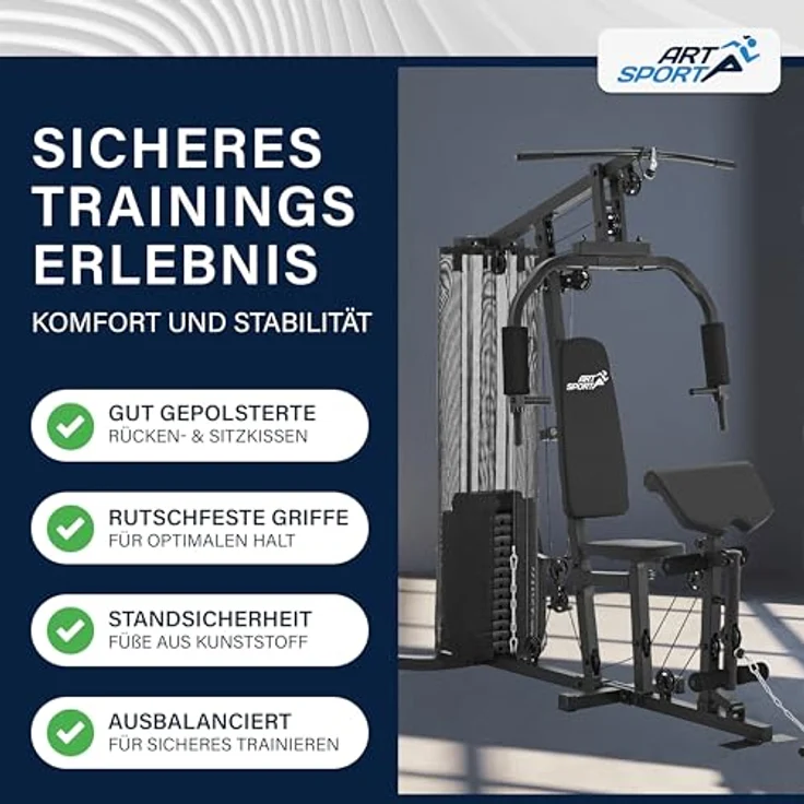 ArtSport Kraftstation ProfiGym 3000 mit 14 Gewichten, 77 kg - Bizeps, Lattzug, Butterfly, Brust- & Beinpresse - Fitnessstation für Zuhause - Schwarz – Bild 4