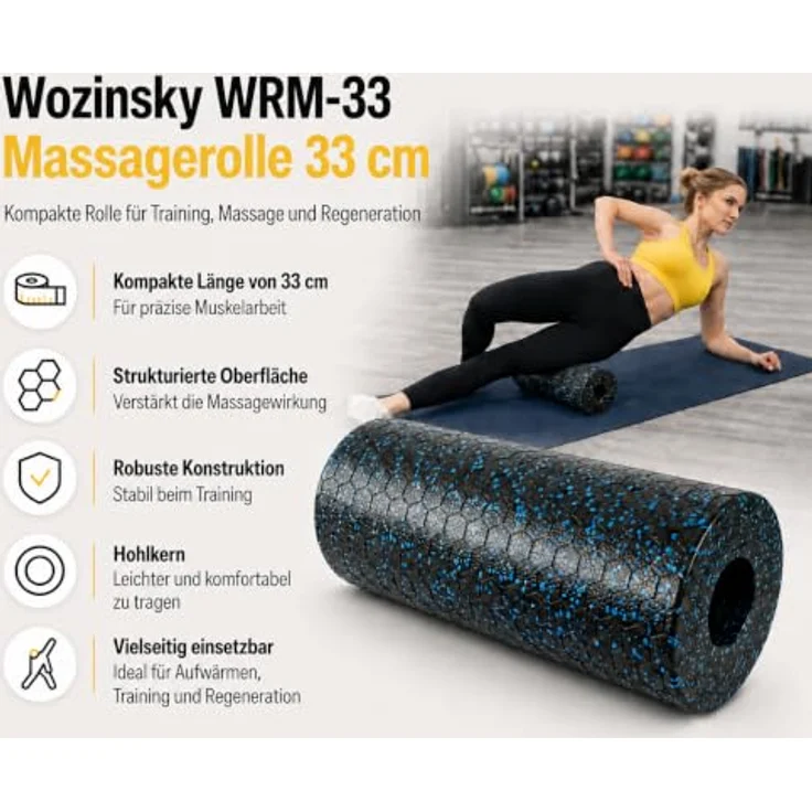 Wozinsky WRM-33 Massagerolle Trainingsrolle 33 cm, strukturierte Oberfläche, starre Konstruktion, Schwarz – Bild 6