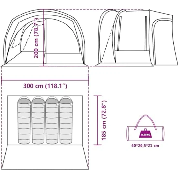 vidaXL Autozelt 4 Personen, Wasserfestes Zelt für Kofferraum und Camping, Grün, einfache Montage für Outdoor-Abenteuer – Bild 3