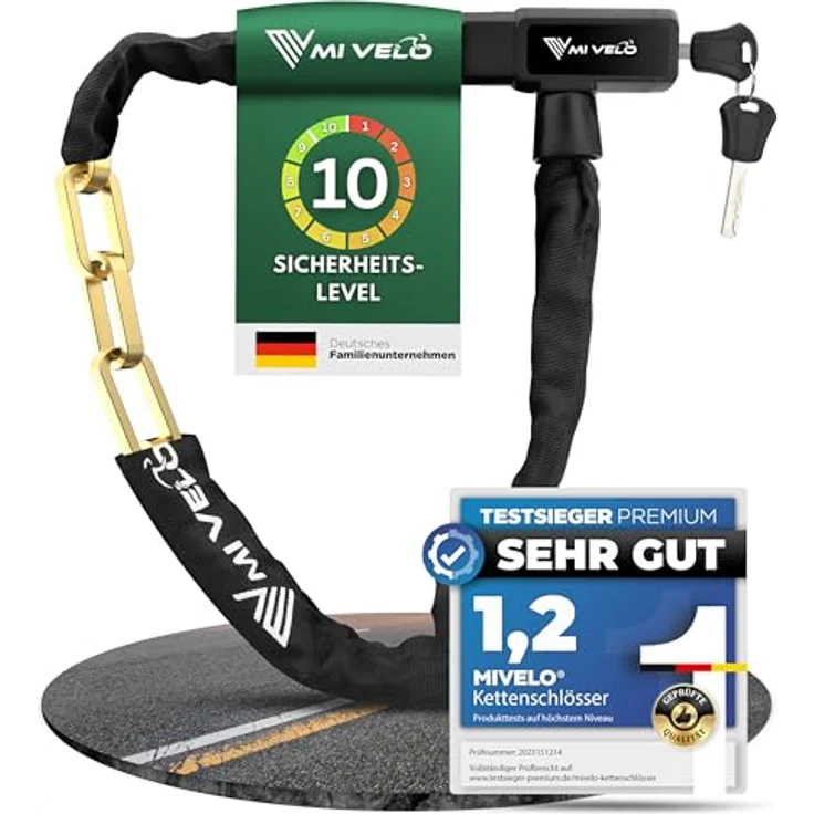 MIVELO Kettenschloss, Fahrradschloss aus 8mm gehärtetem Stahl, 100cm lang, hohe Sicherheit für E-Bike, MTB & Rennrad, inkl. Schlüssel – Bild 1