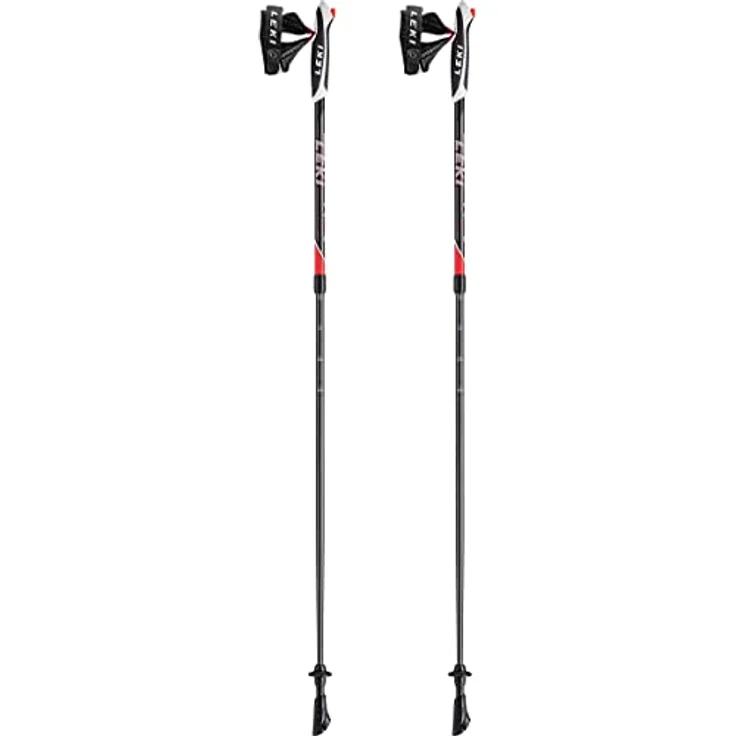 LEKI Goods, 2-teilige Aluminium Wanderstöcke, verstellbar 100-130cm, schwarz-neonrot-weiß – Bild 2