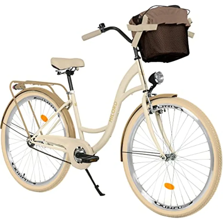 Milordbikes City-Fahrrad, Creme, 46 cm, Metallrahmen, leicht rollende 700C x 35 mm Reifen, inkl. Trägersystem