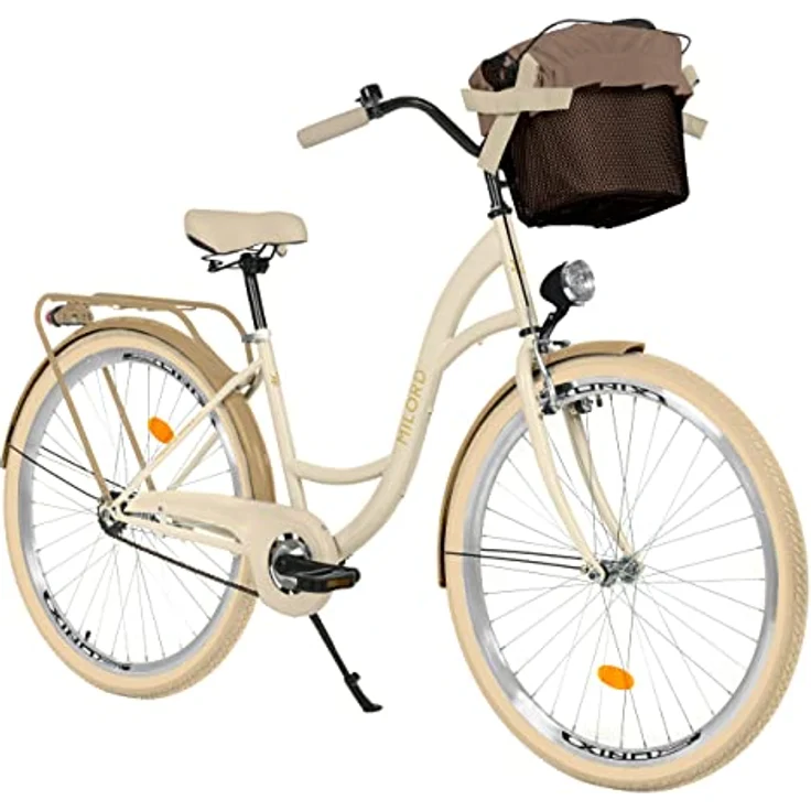 Milordbikes City-Fahrrad, Creme, 46 cm, Metallrahmen, leicht rollende 700C x 35 mm Reifen, inkl. Trägersystem – Bild 1