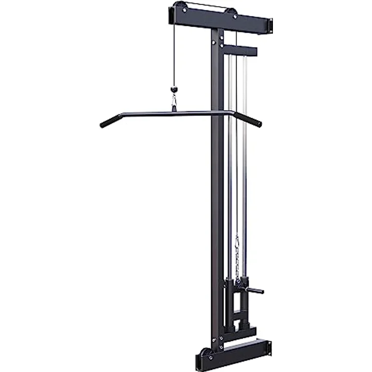 GORILLA SPORTS® Kabelzugturm zur Wandmontage, mit Seilzug, Latzugstange und 2 Federverschlüssen, bis 300kg Belastbar, Schwarz - Kraftstation für effektives Oberkörpertraining – Bild 1