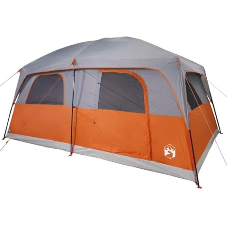 vidaXL Familienzelt für 8 Personen, Wasserdichtes Campingzelt mit Netzwänden und 2 E-Anschlüssen, Grau Orange, 185T Polyester – Bild 1