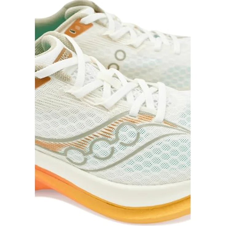 Saucony ENDORPHIN SPEED 5 Herren Laufschuhe, Wettkampfschuhe für Normalpronierer, IVORY/FIRE, Größe 42.5, atmungsaktives Mesh, PWRRUN-Zwischensohle, reflektierende Elemente – Bild 6