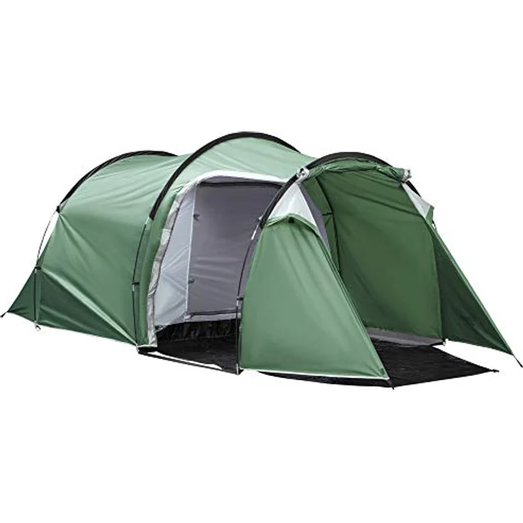 Outsunny Campingzelt für 2-3 Personen stabil wasserdicht Familienzelt mit Seitentür Fenster Packtasche, Dunkelgrün – Bild 1