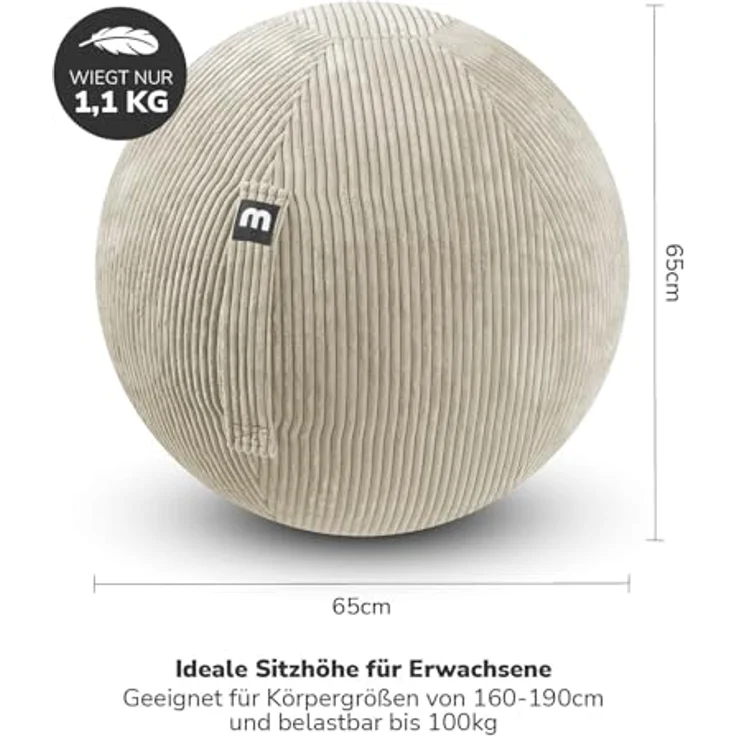 mokebo Stoff Sitzball Büro ergonomisch 'Der Sportliche', 65cm Breite, Stoff- oder Cordbezug, inkl. Pumpe - kuschelige Bürostuhl Alternative in Blau – Bild 4