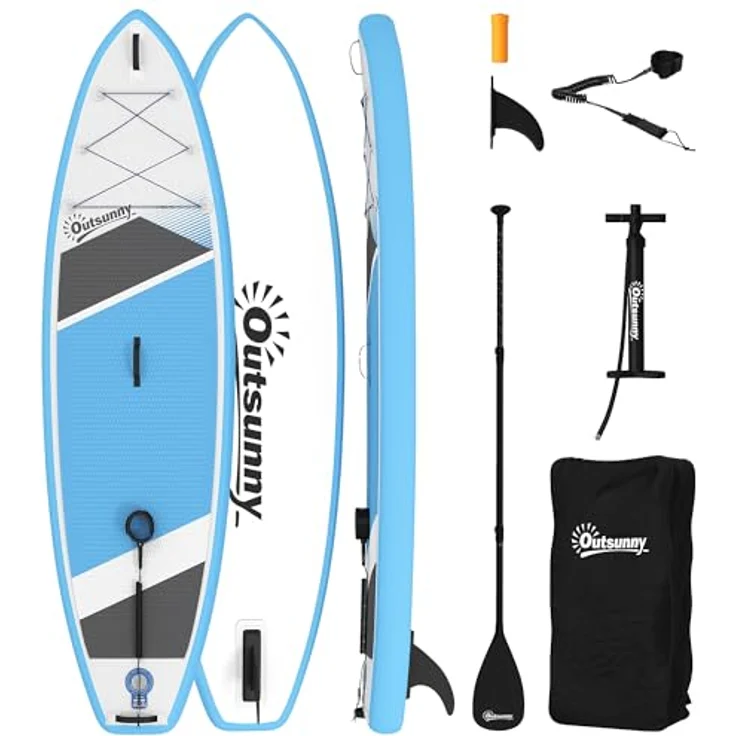 sportnow Outsunny Stand Up Paddling Board Set, aufblasbar 320 cm, blau, mit Paddel und max. Tragkraft 160 kg, ideal für Anfänger und Familien – Bild 1