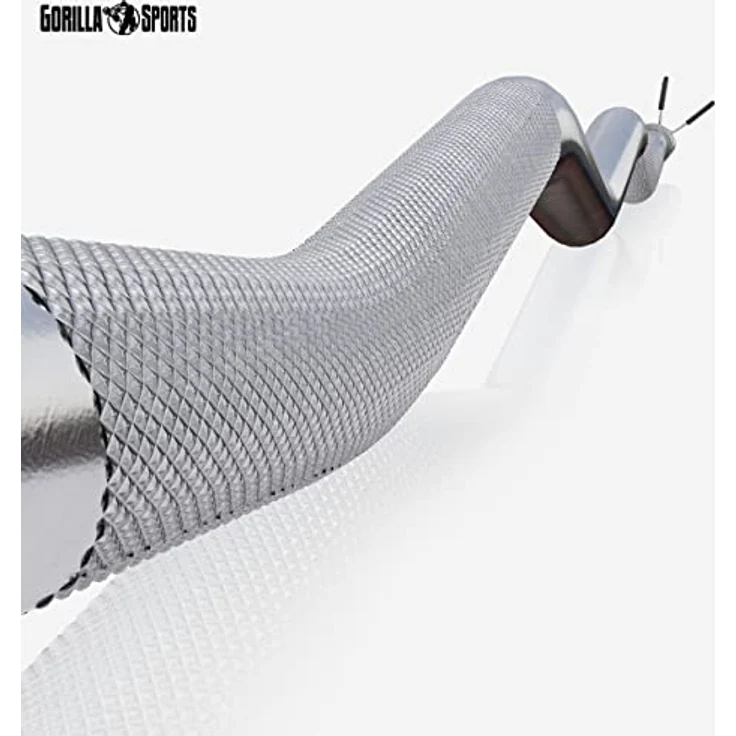 GORILLA SPORTS® SZ Curlstange - 120 cm, bis 180 kg Belastbar, 30/31 mm, mit 2 Federverschlüssen, aus Chrom, Gerändelt und Rutschfest - Langhantelstange, SZ-Stange, SZ Curlhantelstange – Bild 5