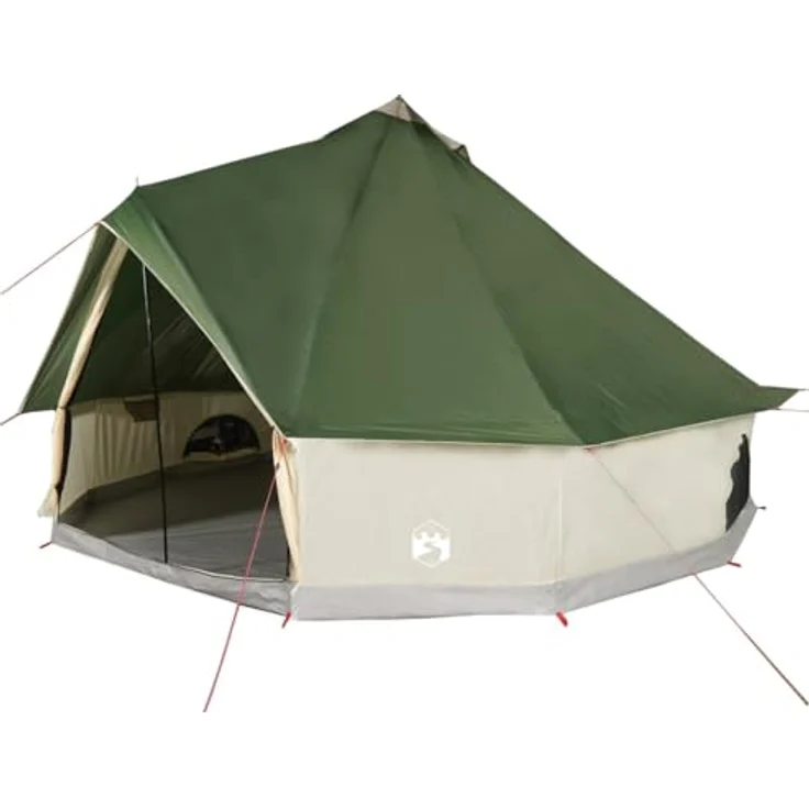 vidaXL Tipi Familienzelt 10 Personen, Campingzelt mit Netzwände, Wasserdicht Tipizelt mit E-Anschluss, Gartenzelt, Grün 185T Polyester – Bild 1