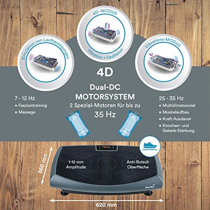 Skandika 4D Vibrationsplatte V2000 Grau | 4D Vibration bis zu 35 Hz, Curved Technology, Bluetooth-Lautsprecher, Fernbedienung, 60 Stufen, 3 + 3 Programme, Oszillierende Vibration | Fettverbrennung – Bild 3