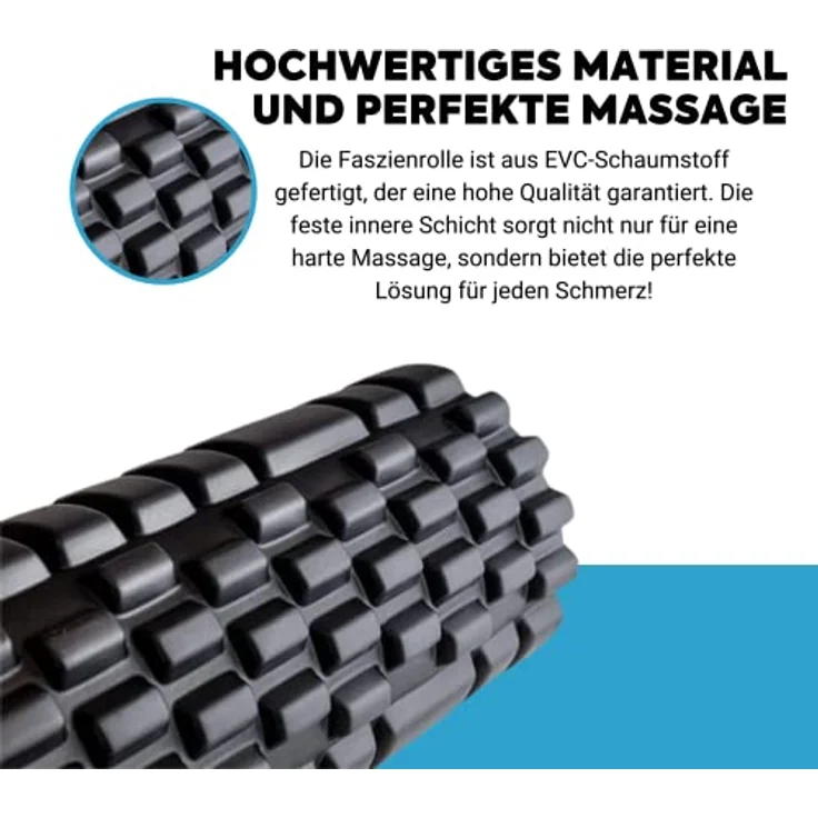 MATCHU Faszienrolle - Massageroller in Mittel, 33x14 cm, Schwarz - Für Selbstmassage und Muskelauflockerung, leicht transportabel, verschiedene Härtegrade verfügbar – Bild 5