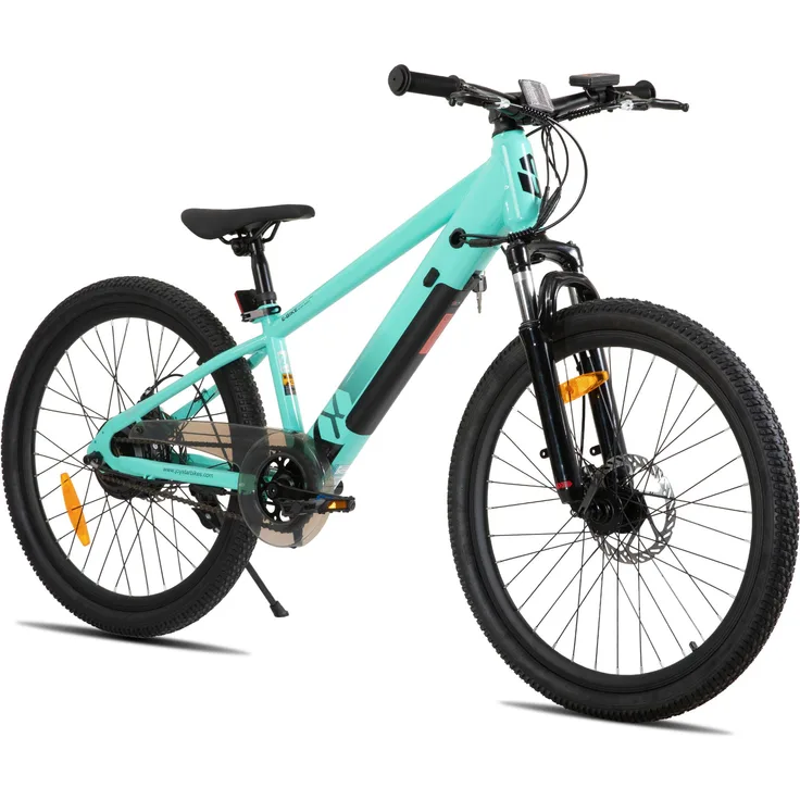 Hiland JOYSTAR 24-Zoll Elektro-Mountainbike für Jugendliche, 24V 5.2Ah Akku, 25 km/h, Federgabel, verstellbarer Sattel, Scheibenbremse, Schwarz