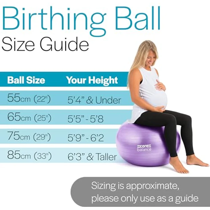 Core Balance, berstsicherer Gymnastikball - für Fitness Yoga Schwangerschaft - 55cm 65cm 75cm 85cm - inkl. Luftpumpe – Bild 4