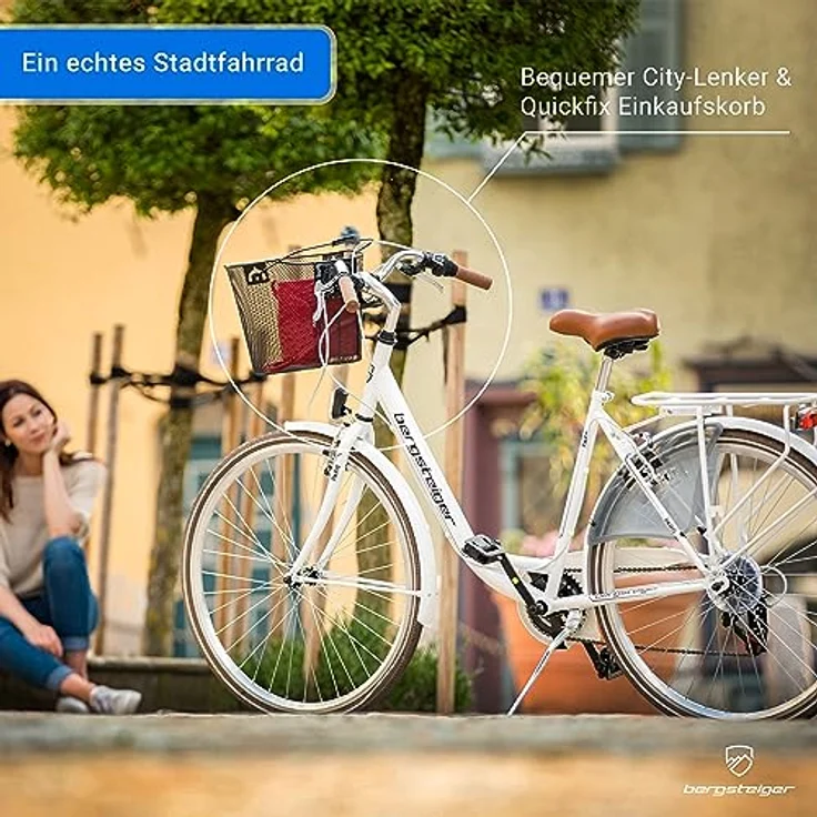 Bergsteiger Paris 28 Zoll Damenfahrrad, Retro-Design, ab 160 cm, Korb, Fahrrad-Licht, 6 Gang-Schaltung, Damen-Citybike - Preisvergleich – Bild 2