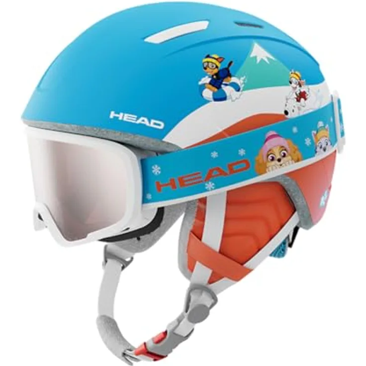 HEAD MOJO PAW Set Ski- und Snowboardhelm mit Brille, Paw Patrol Design, Rot/Blau, anpassbare Helmgröße und Tragekomfort
