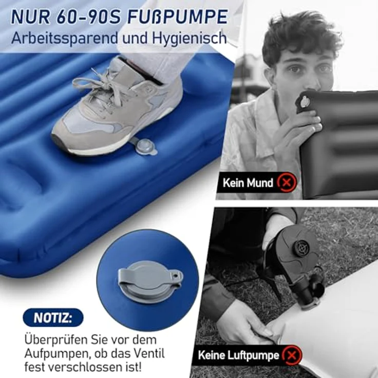 JEMULICE Isomatte Camping, 12CM Ultraleichte aufblasbare Matratze mit Fußpumpe, Wasserdicht und kompakt, für Wandern und Zelt - Blau – Bild 4