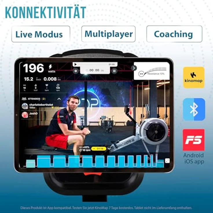 Christopeit RW 1000 Rudergerät – Magnetbremssystem, 8 Widerstandsstufen, Bluetooth, LCD-Display, klappbar, bis 120kg, Heimtrainer für Ganzkörpertraining – Bild 4