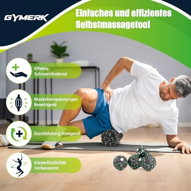 GYMERK Faszienrolle Set mit 3D-Texturmassage, inklusive Anweisungen und Poster in deutscher Sprache, Tragetasche, Yoga Faszien Set mit Faszienball und Duoball für ganzheitliche Muskelentspannung – Bild 2