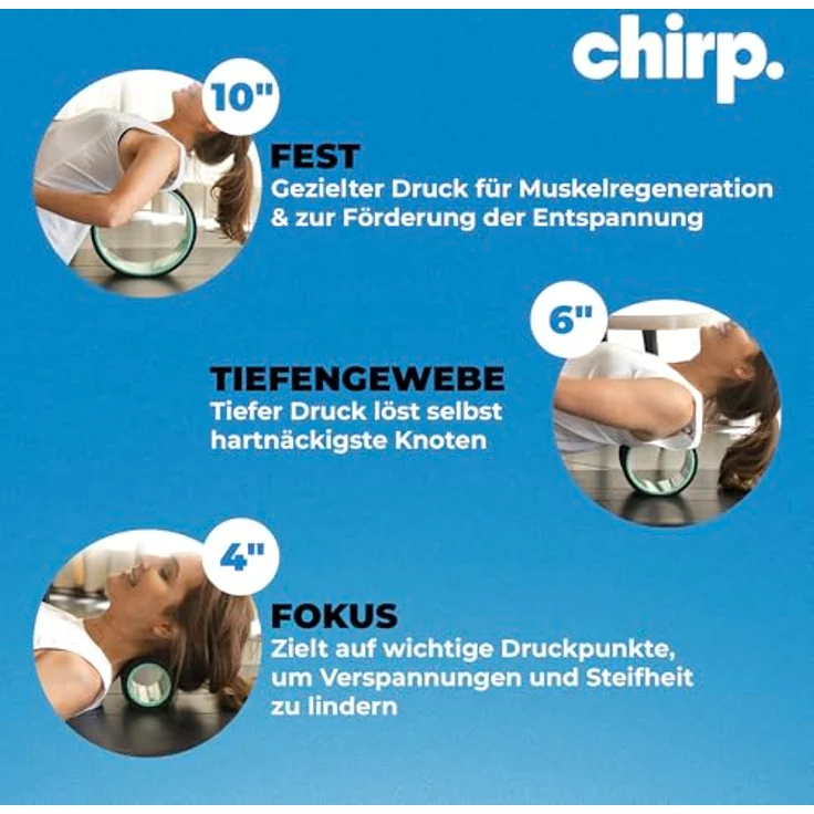 Chirp Chirp Wheel+ Rückenrolle Foam Roller Set 3er Pack, 4, 6 & 10 Zoll, ergonomisches Design für tiefe Muskulaturmassage und Regeneration – Bild 4