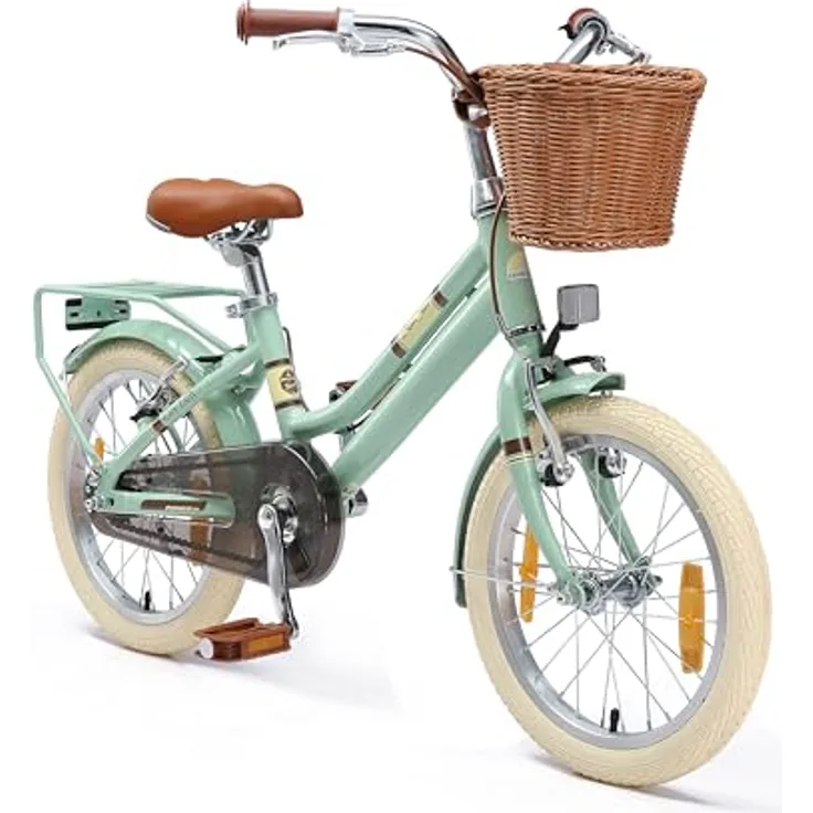 BIKESTAR Alu Kinderfahrrad 16 Zoll, City Retro Bike für Kinder ab 4 Jahren mit Korb und V-Bremse, Mint, leicht und stabil