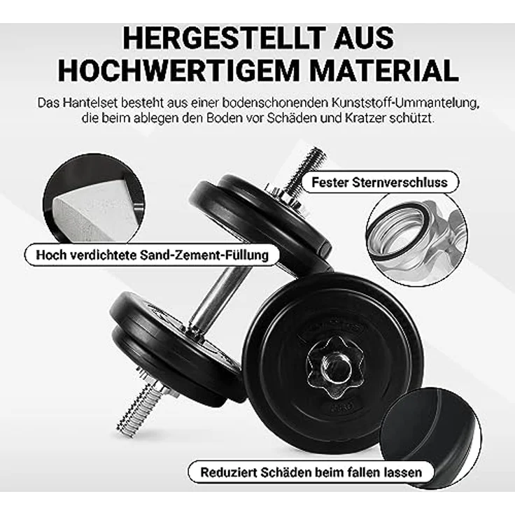 MSPORTS Hantelset Kurzhanteln 2er Set Premium 20 kg oder 30 kg Hantelstange, Hantelscheiben und Sternverschlüsse I Hantelstangen gerändelt 30/31mm Hantel (20 KG) – Bild 4