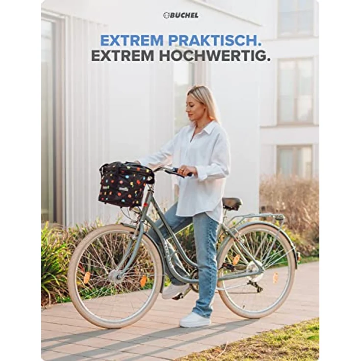 BÜCHEL Fahrradkorb vorne, faltbare Einkaufs-Tasche mit Express-Halterung, 20l Volumen, 5kg Zuladung, Reflexionsstreifen, für Lenker 22-26mm – Bild 2