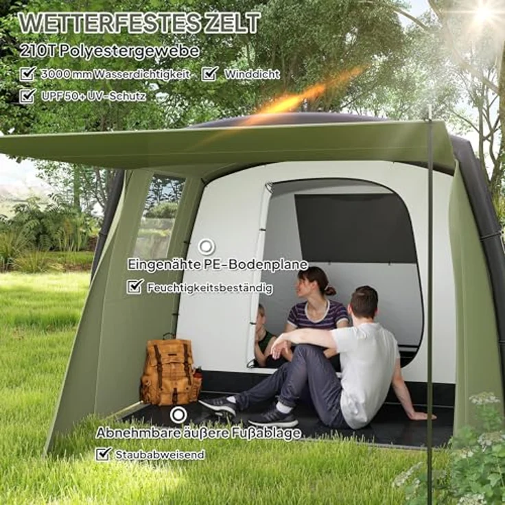 Outsunny Aufblasbares Zelt für 3-6 Personen, Outdoor Familienzelt mit UV50+ Schutz, schnellem Aufbau und Luftpumpe, winddicht für 3 Jahreszeiten – Bild 4