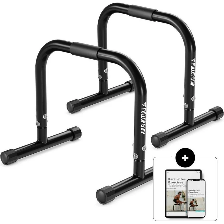 Pullup & Dip Parallettes, Liegestützgriffe aus Stahl für Calisthenics, schwarz, Medium, max. Benutzergewicht 120 kg