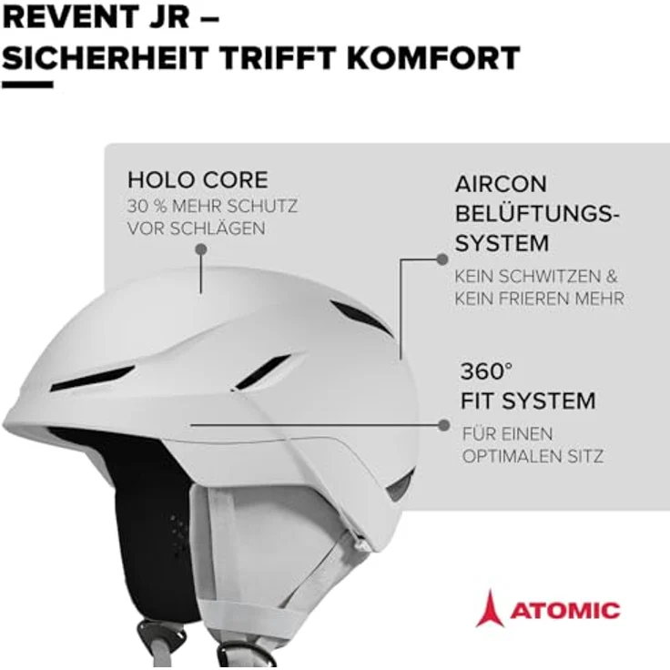 ATOMIC REVENT JR Skihelm, weiß, Größe 51–55, 360° Fit System, Aircon Belüftungssystem, Holo Core für maximale Stoßdämpfung – Bild 2