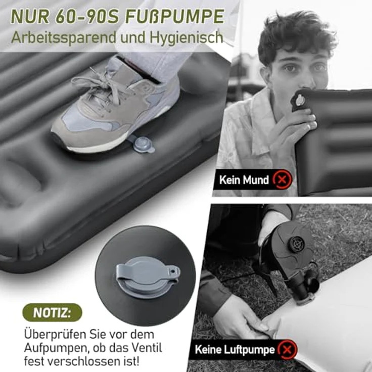 JEMULICE Isomatte Camping, 12CM ultradicke aufblasbare Luftmatratze mit Fußpumpe, ultraleicht und wasserdicht - Grau – Bild 4