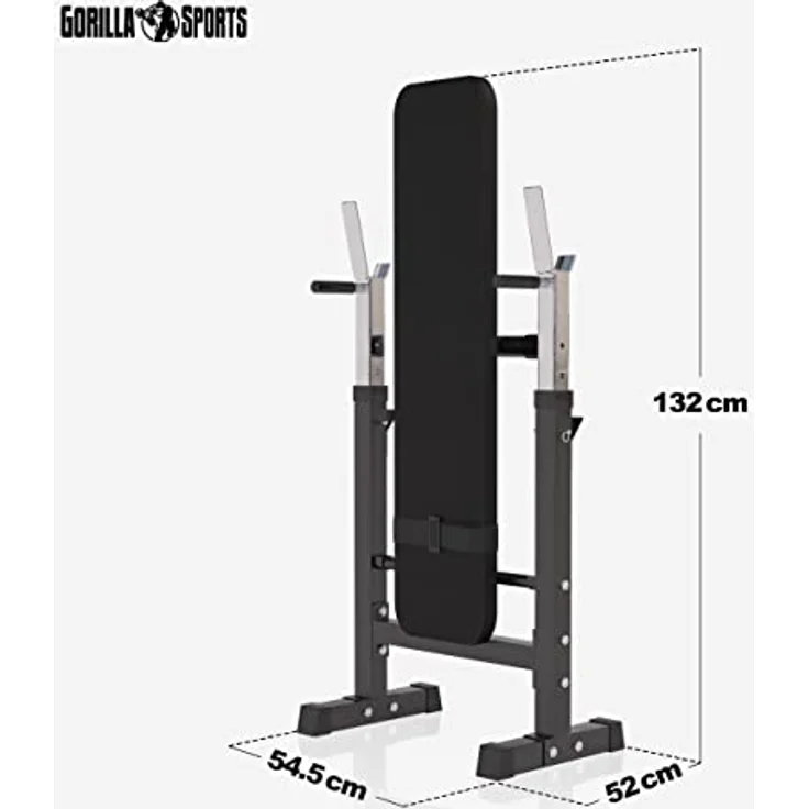 GORILLA SPORTS® Hantelbank - mit Ablage und Dip-Station, inkl. Hantelset 100kg, Verstellbar, Klappbar, Schwarz/Weiß - Drückerbank, Fitness Flachbank, Multifunktion, Trainingsbank mit Gewichten - Preisvergleich – Bild 4