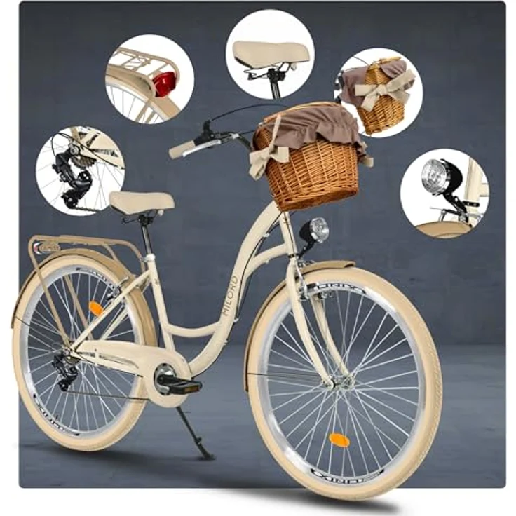 Milordbikes City-Fahrrad, Creme, 46 cm, Metallrahmen, leichtgängige 700C Reifen, inkl. Trägersystem – Bild 7