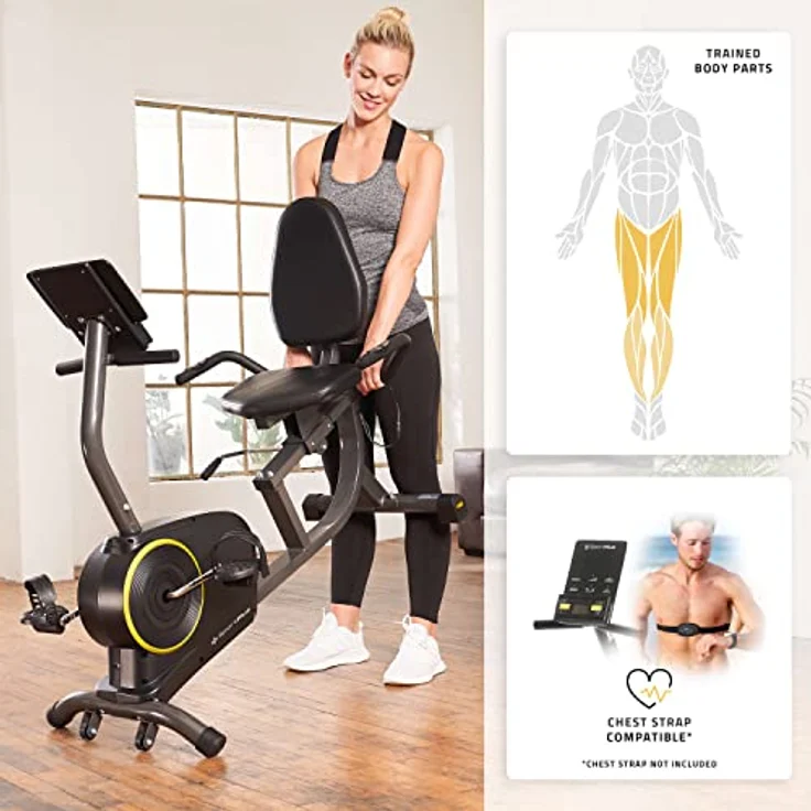 SportPlus Liegeheimtrainer für zuhause mit App-kompatibilität, 24 Stufen & 6 Trainingsprogramme, rutschfeste Pedale, mit Display & Tablethalterung, bis 110 kg – Bild 3