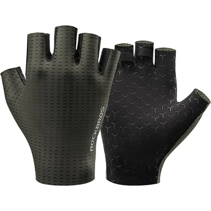 Rockbros Breathable Short Finger Cycling Gloves, Größe M, grün, mit Anti-Rutsch-Silikonzonen und reflektierendem Logo
