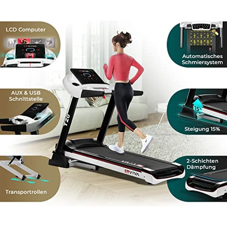 AsVIVA T20 Cardio Pro Runner | Hochwertiges Laufband mit integriertem Lautsprecher | Steigung bis 15% | 8-Zonen Dämpfungstechnologie | Fitness-Computer | Max. Gewichtsbelastung 150 kg – Bild 5