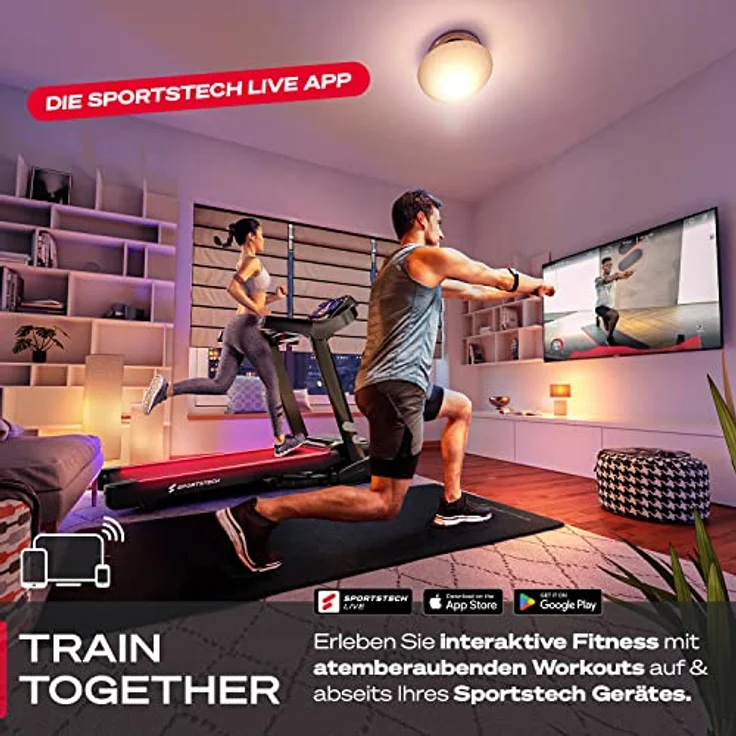 Sportstech F37s Profi Laufband Deutsche Qualitätsmarke- Selbstschmiersystem,APP Kinomap, 7PS bis 20 km/h. Bluetooth MP3, HRC-Klappbar, große Lauffläche, TÜV/GS (F37s) – Bild 5