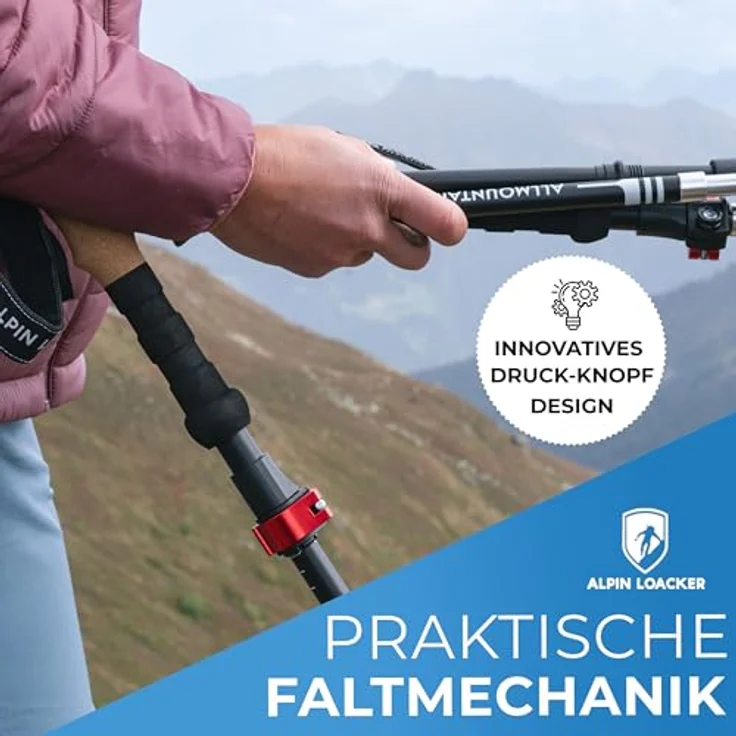 ALPIN LOACKER Faltbare Carbon Wanderstöcke mit Korkgriff, Teleskop Trekkingstöcke für Damen, 100-120 cm, ultraleicht und bruchsicher, inkl. Schneeteller und Tasche – Bild 4