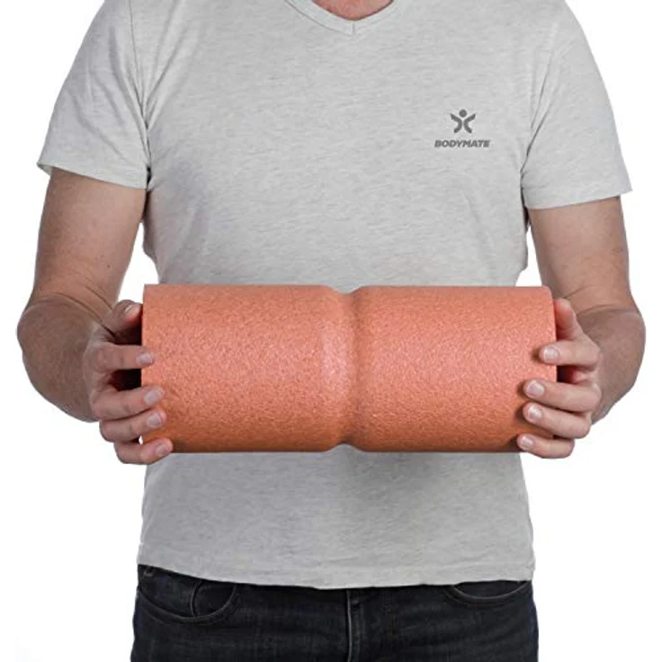 BODYMATE Faszienrolle CARE Mittel-Hart mit umlaufender Rille zur Wirbelsäulen-Entlastung, E-Book, Rose Gold, 35x14cm – Bild 3