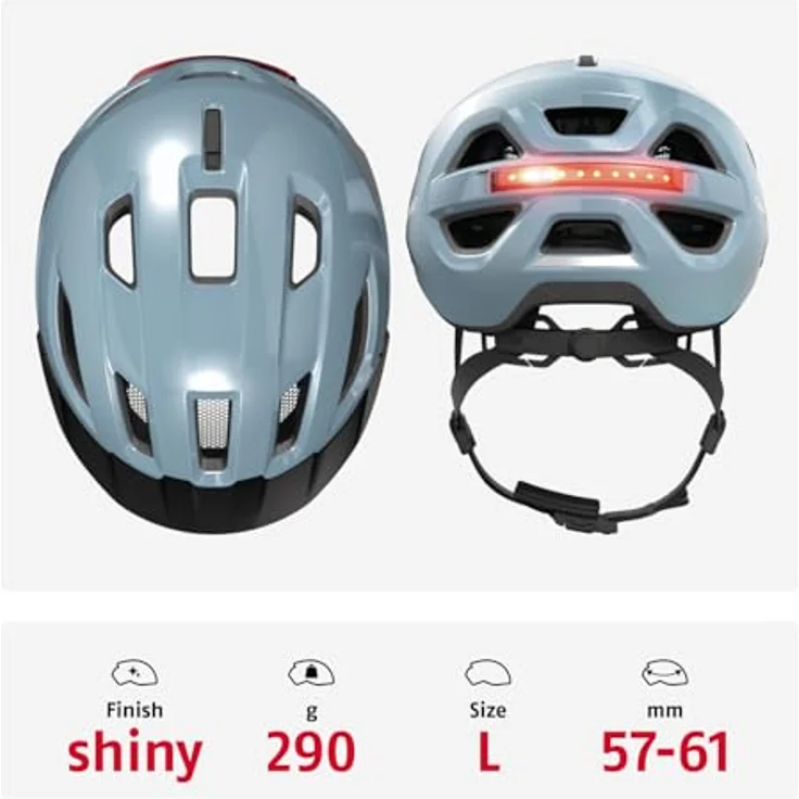 ABUS Urban-I 4.0, Fahrradhelm mit aufladbarem Rücklicht, 2 Leuchtmodi, Schirm, Zopf-Öffnung, magnetischem Verschluss, Größe L, blau – Bild 3