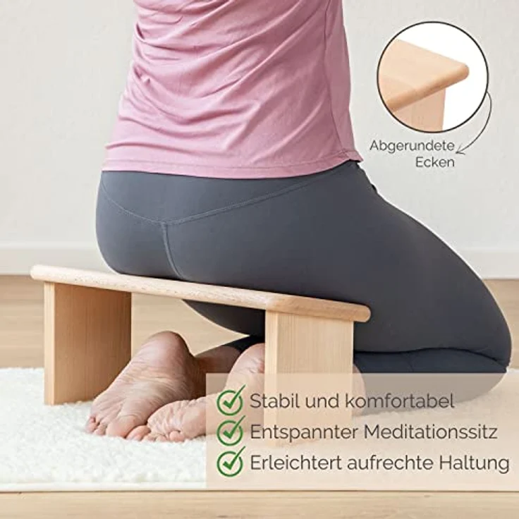 Bodhi Meditationsbank aus Holz (Buche) | Yoga Hocker aus Holz | Kniesitz Medibank für eine Tiefe Meditation | Variation: Lhasa – Buche geölt – Bild 5