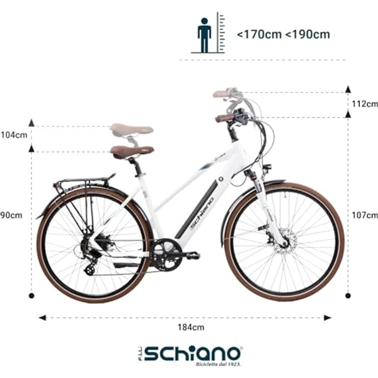 F.lli Schiano E-Voke, E-Bike Trekking 28 Zoll, 250W Motor, 36V 11.6Ah abnehmbarer Akku, Shimano 8-Gang, Weiss – Bild 3