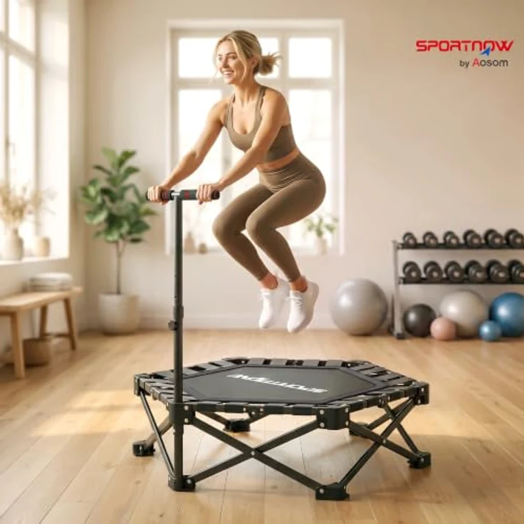 SPORTNOW Fitnesstrampolin Mini Trampolin, leises Trampolin mit Schnellfaltmechanismus, Ø 104 cm, 120 kg Belastbarkeit, für Indoor und Outdoor – Bild 2
