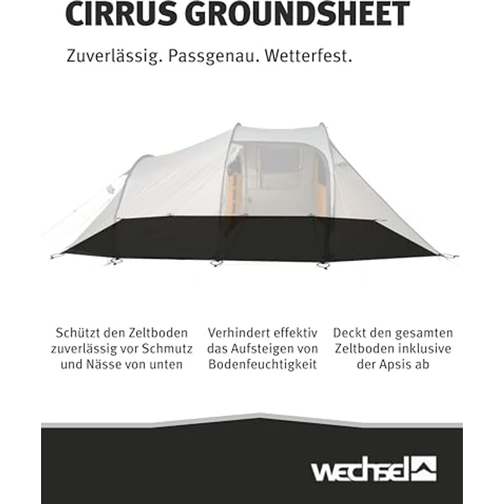 Wechsel Groundsheet Cirrus I, Zeltunterlage in Schwarz, wasserdicht mit 7000mm Wassersäule aus 75D Polyester, robust und schmutzresistent, leicht und kompakt – Bild 2
