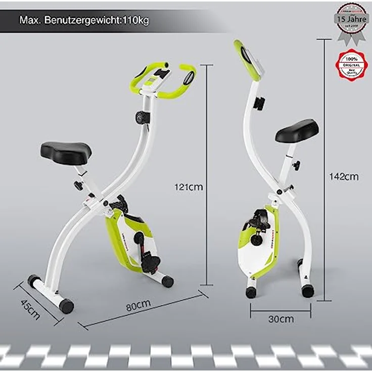 Ultrasport F-Bike 150, Fahrradtrainer, Fitnessrad, LCD-Ausbildung computer, faltbarer Heimtrainer, maximale Benutzergewicht 110 kg, Herzfrequenzmessun, 8 Widerstandsstuf, Grün – Bild 2