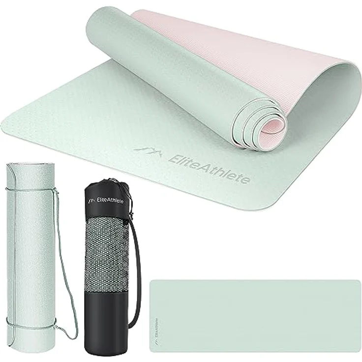 EliteAthlete Yogamatte - Sportmatte - Fitnessmatte - Gymnastikmatte gepolstert & rutschfest für Fitness, Pilates - Yoga Matte - 183 cm x 61 cm x 0.6 cm - Trainingsmatte inkl. Transportgurt + Tasche – Bild 1