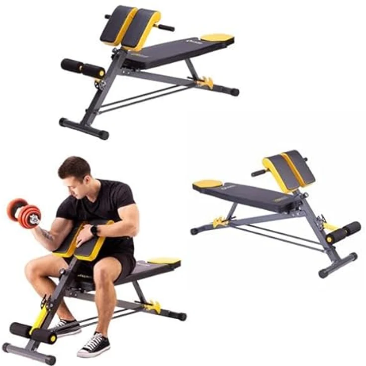 HMS Premium LSR8311, Bank mit Hyperextension und Stütze, max. Belastbarkeit 160 kg, verstellbarer Sitz, schwarz/gelb – Bild 8