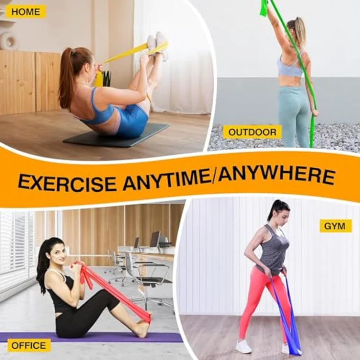 Fokky Fitnessbänder 4er-Set, 2M Resistance Bands mit 4 Widerstandsstufen (Grün, Gelb, Rot, Blau), Gummiband für Muskelaufbau, Yoga und Pilates für Männer und Frauen – Bild 4