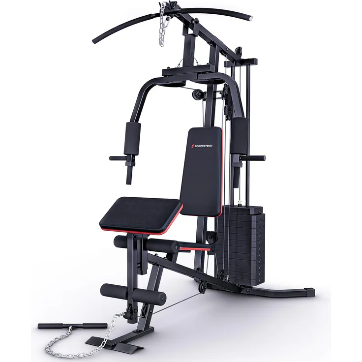 Sportstech HGX50 Multifunktionale Kraftstation für Zuhause, 70-kg-Gewichtsblock, inkl. Gym Rack